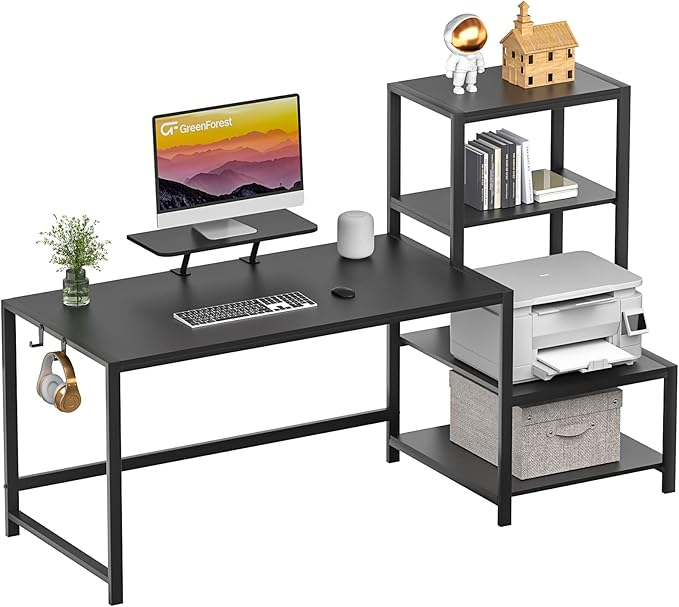 Computer Desk 58 inch with Storage Printer Shelf Reversible Gaming Home Office Desk
