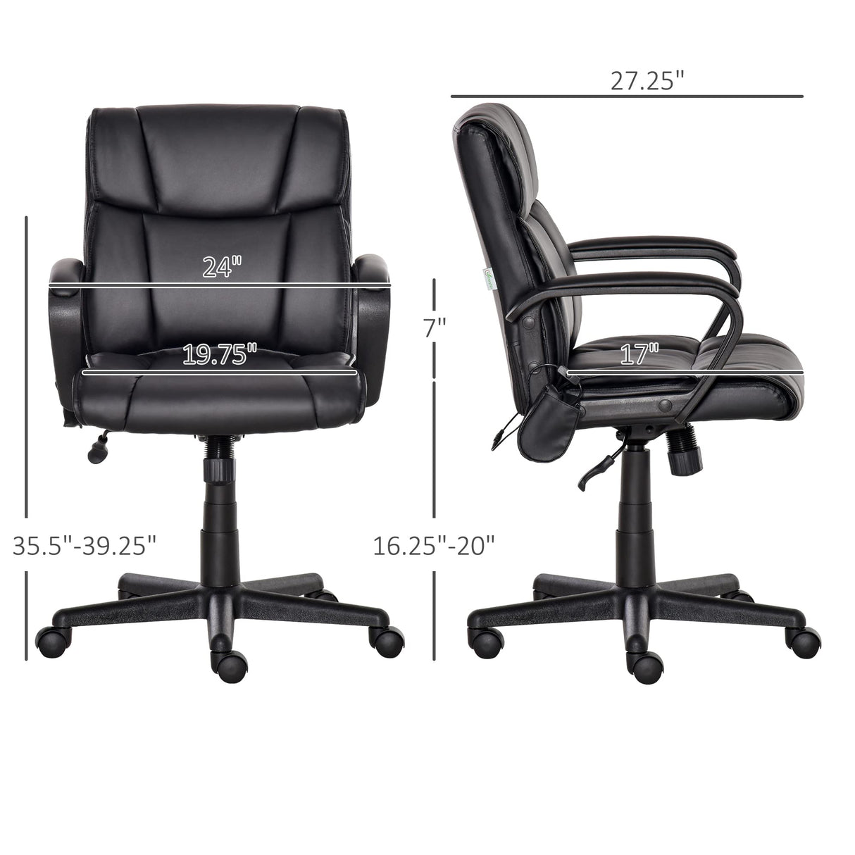 Mid Back Home Office Chair with 2-Point Lumbar Massage, USB Power, Faux Leather