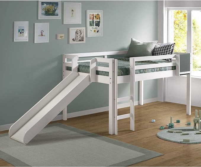 Cindy Kids Loft Bed with Slide, Twin Loft Bed with Slide