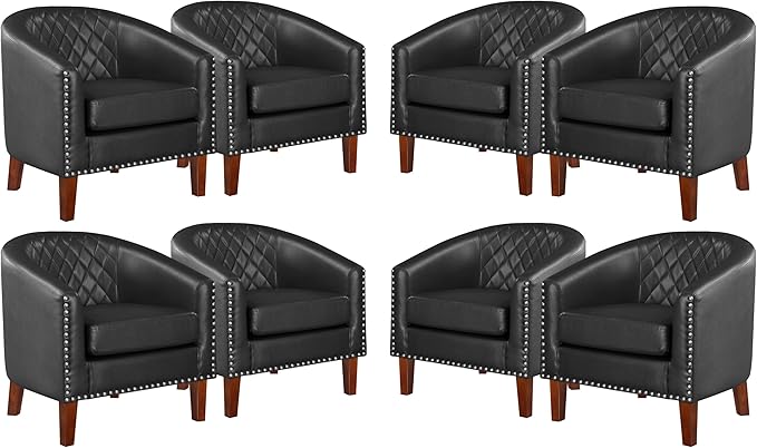 Comfy Barrel Accent Chair Set of 2 - Faux Leather Living Room Chair Club Chair