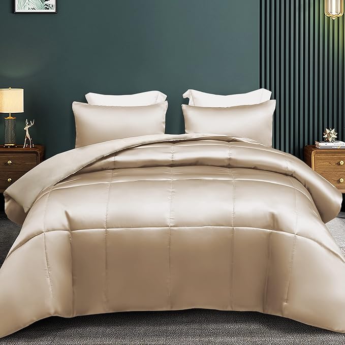 3-Piece Reversible Queen Size Silky Comforter Set/Bedding Set, Luxury Soft Satin