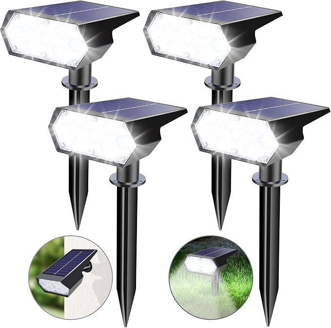 Solar Spot Lights Outdoor, 4 Packs 49 LED Solar Outdoor Lights with 2 Lighting Modes