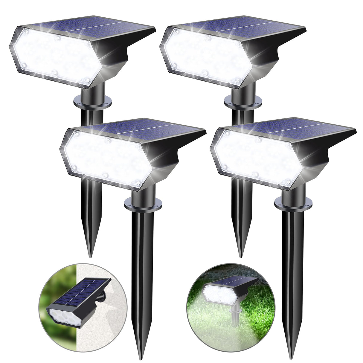 Solar Spot Lights Outdoor, 4 Packs 49 LED Solar Outdoor Lights with 2 Lighting Modes