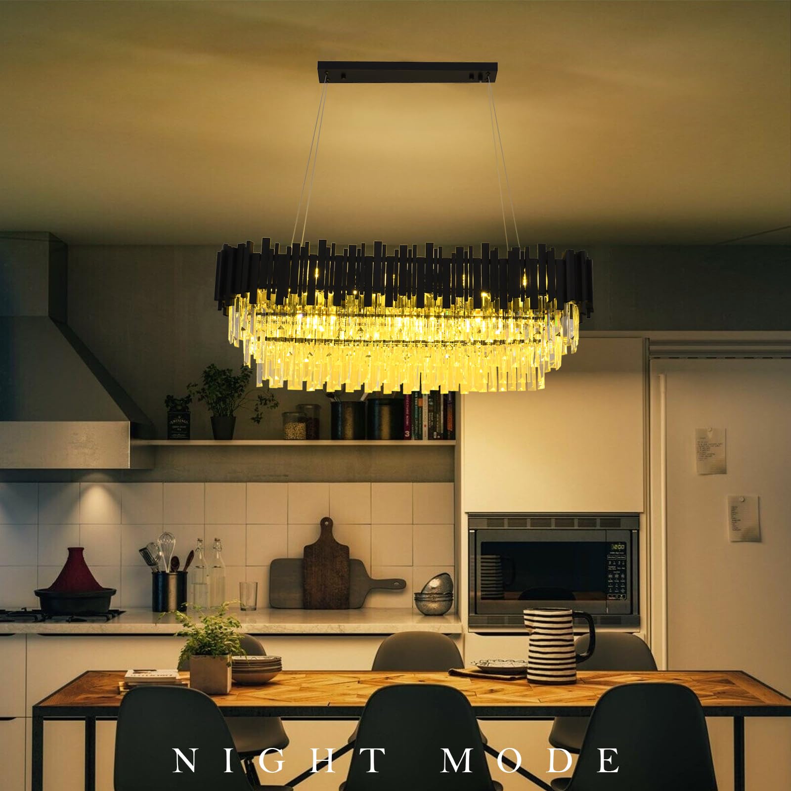 40 in Modern Linear 11 Light 3-Tier Transparent Crystal Design, Farmhouse Ceiling Fixture