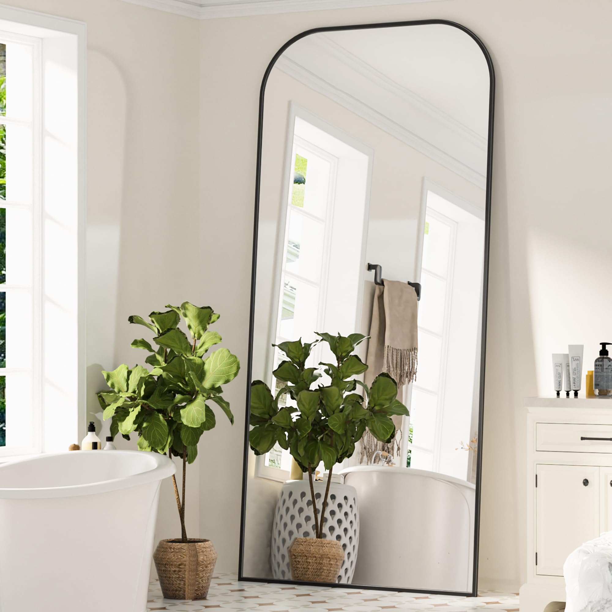 Full Length Mirror, 71"x28" Oversized Floor Mirror Freestanding, Arched Floor Standing