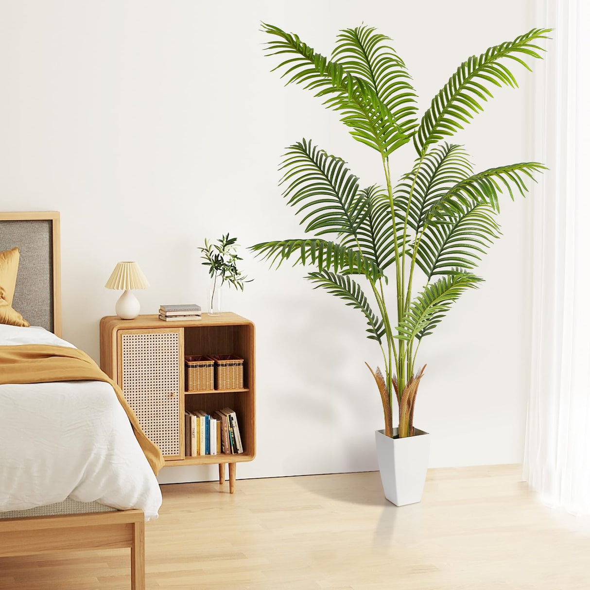 5ft Artificial Palm Tree with White Planter, Tall Fake Palm Tree