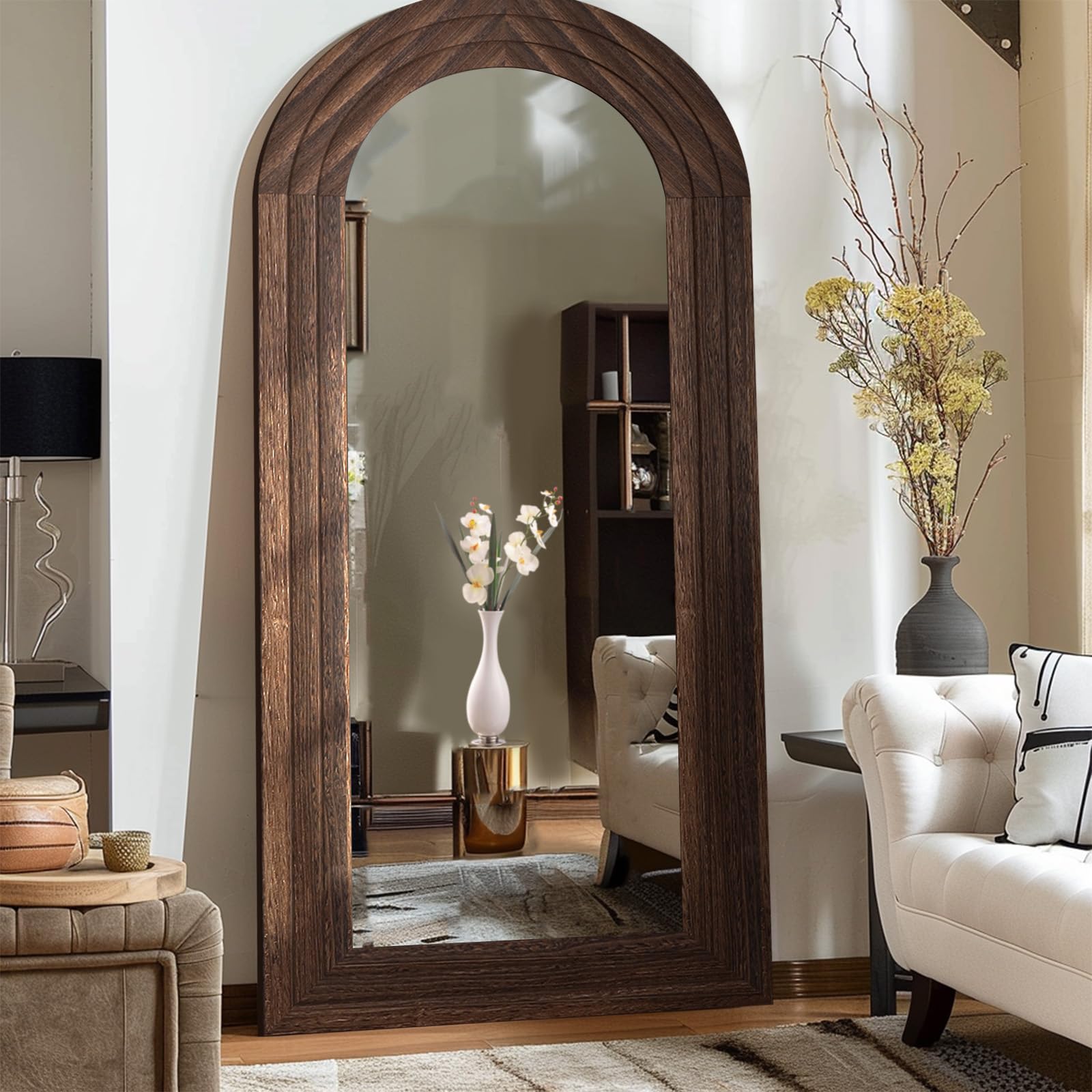 Arched Full Length Mirror with Solid Wood Frame, 71x32 Farmhouse Wall Mounted Floor Mirror