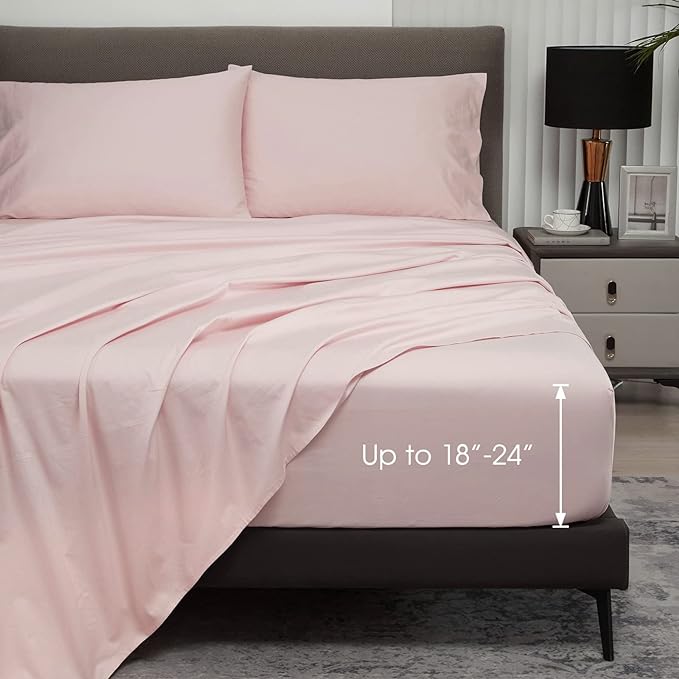 Queen Sheet Sets Fits 18"-24" in Deep Mattress -100% Cotton Queen Sheet Set
