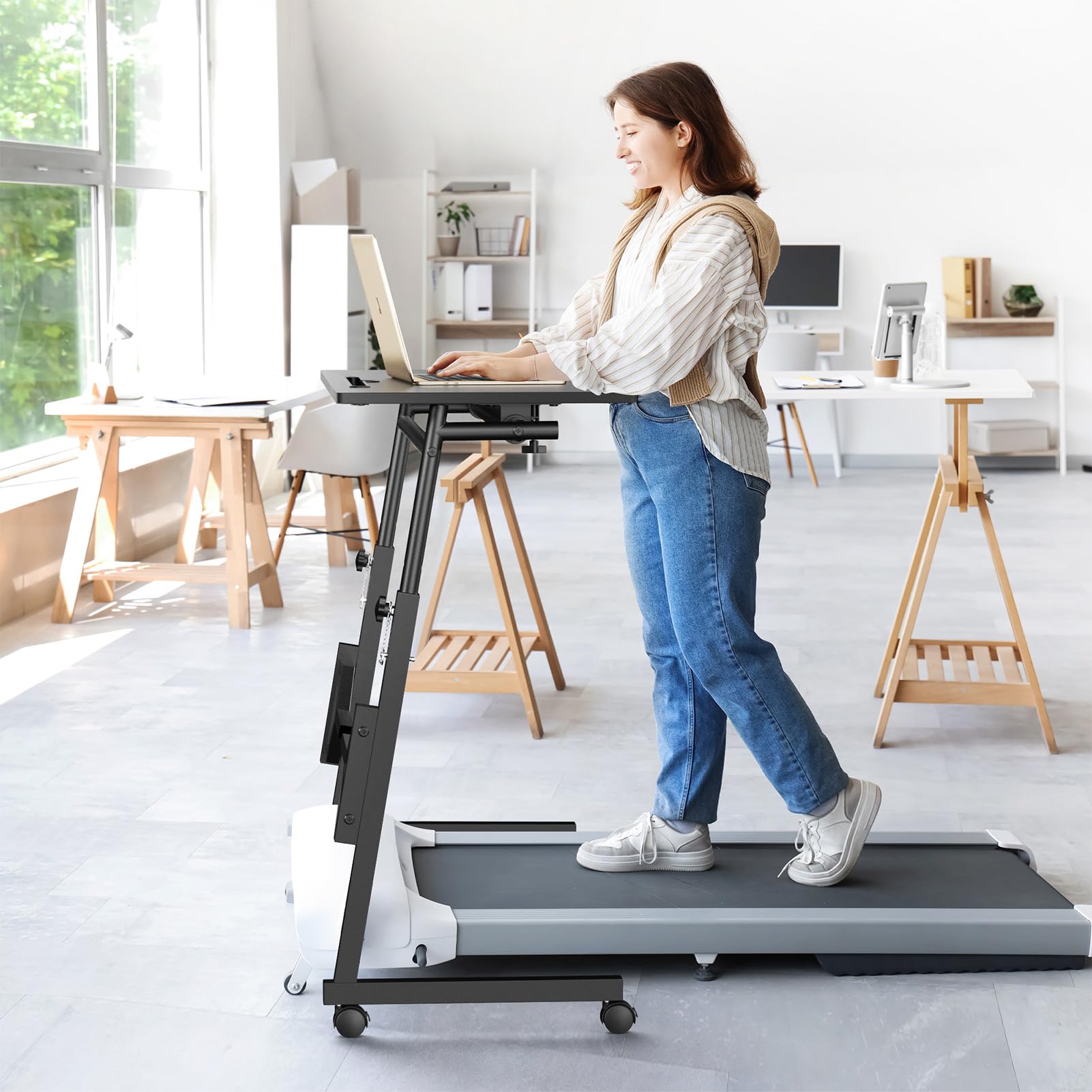 Portable Treadmill Desk, Adjustable Height, Wheeled, Compatible with Treadmill
