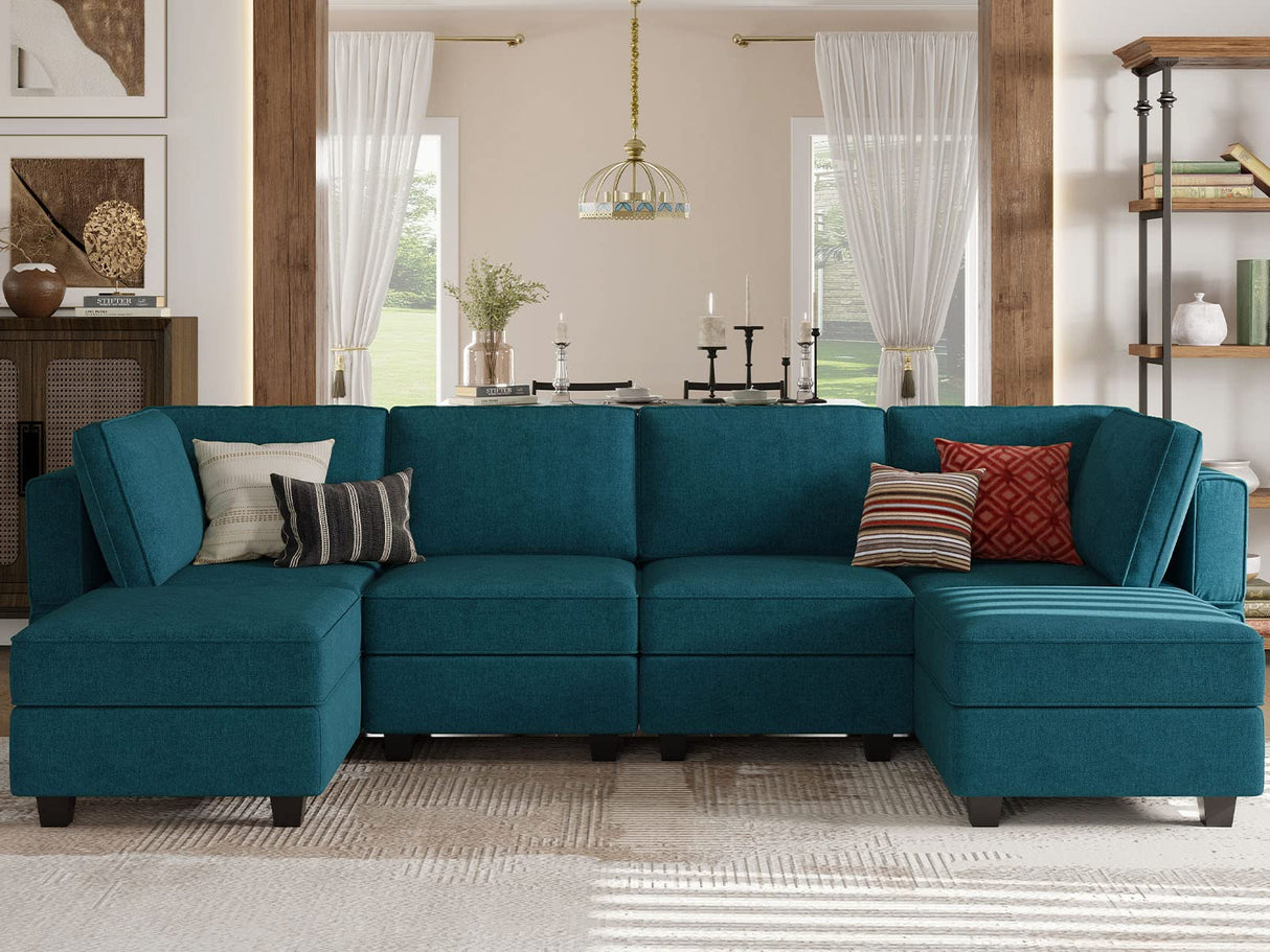 U Shaped Sofa Modular Couch Reversible Storage Ottoman 6 Seater Sofa