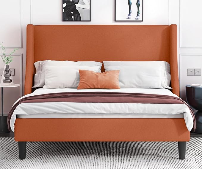 Full Size Bed Frame, Platform Bed Frame with Upholstered Headboard