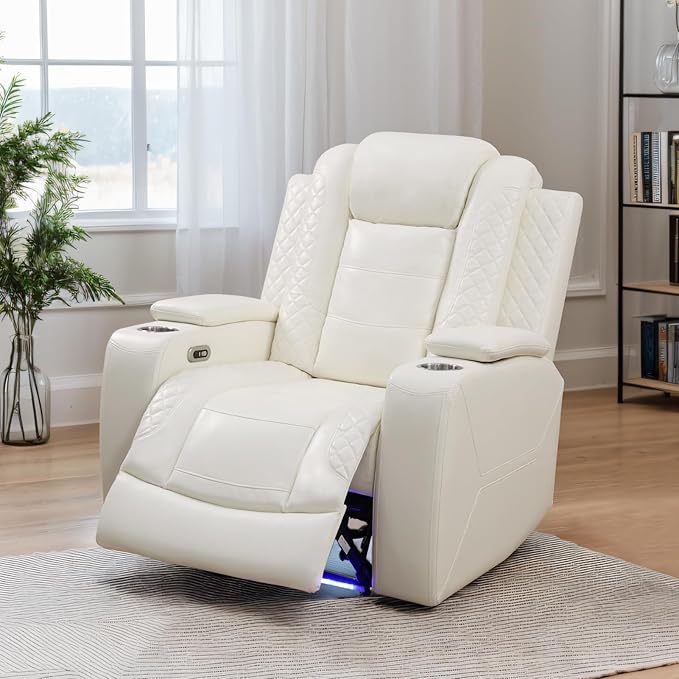 Leather Power Recliner Sofa 2 Piece Couch Set With LED, Living Room Furniture