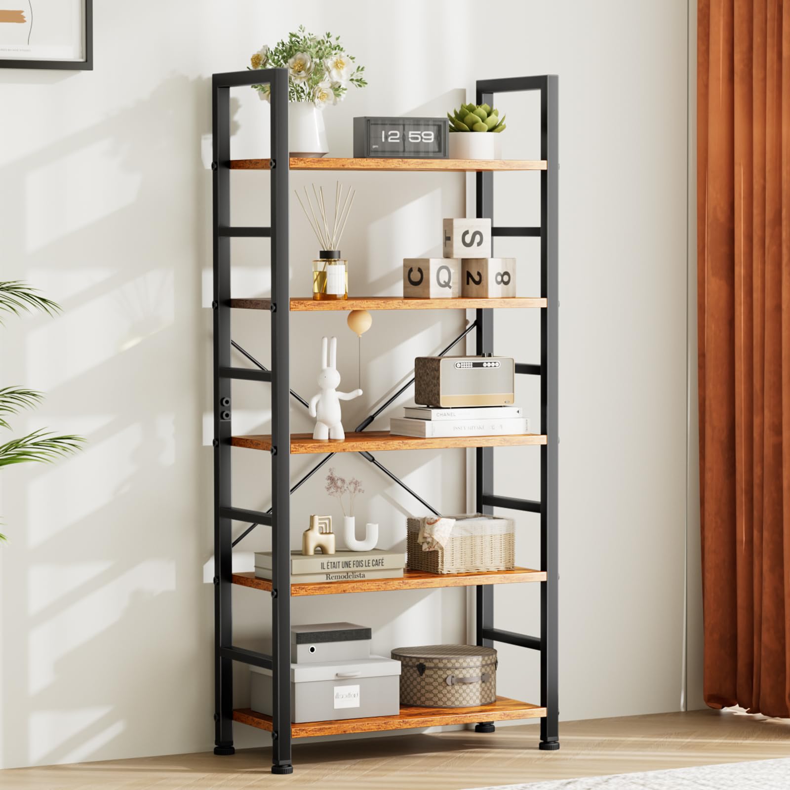 Book Shelf, 5 Tier Bookcase, Tall Bookshelf Modern Book Case for Books, Garage Kit