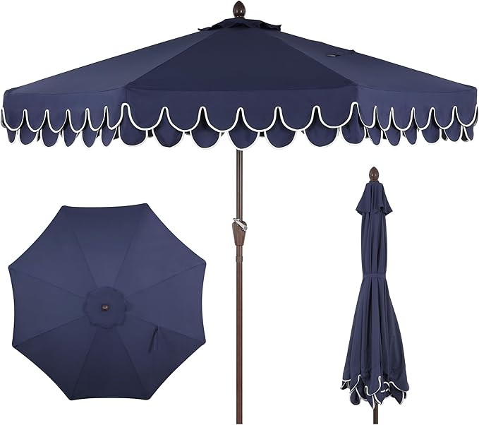 UMB1002A Tracy 9 ft. Classic MidCentury Scalloped Fringe Market Patio Umbrella