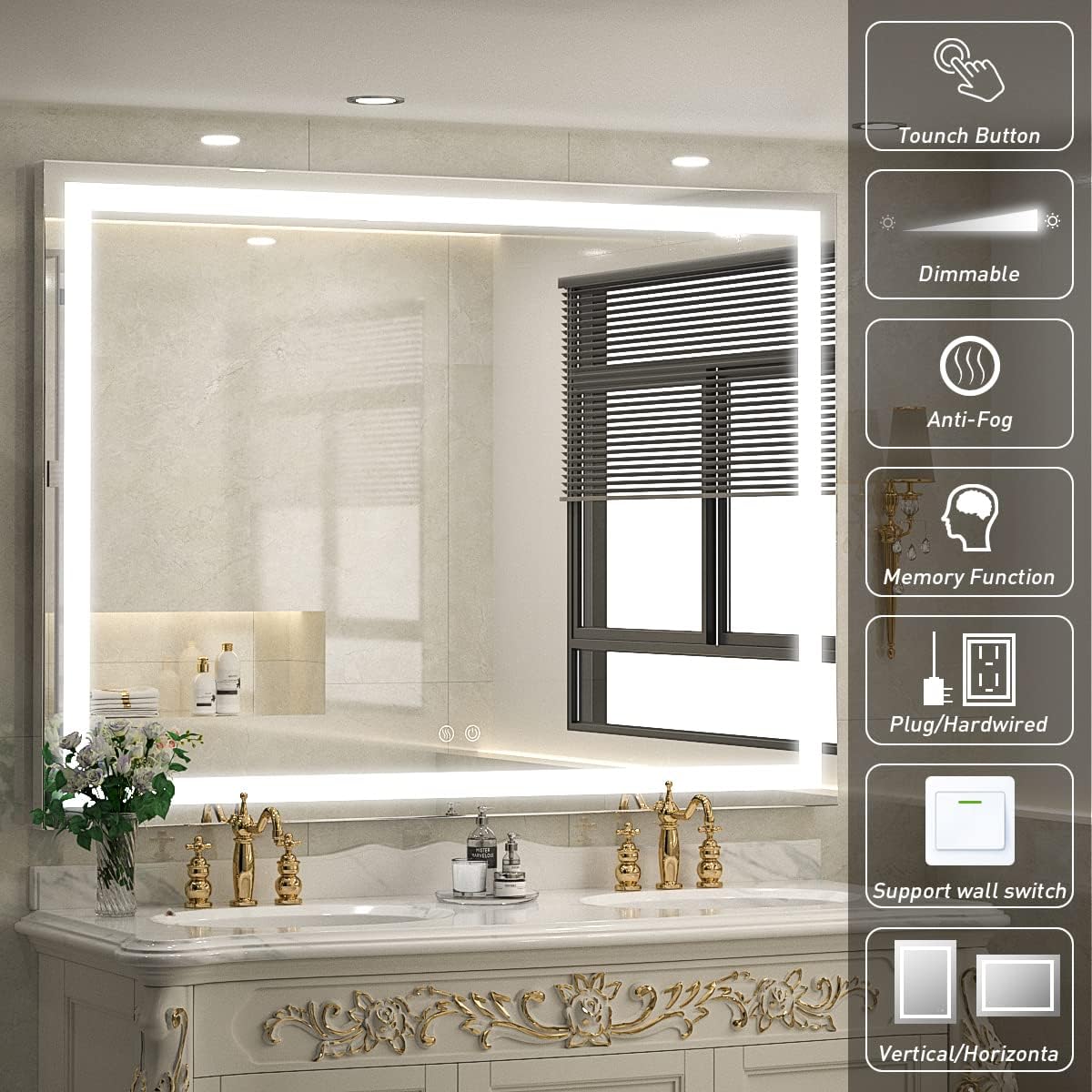 LED Lighted Bathroom Mirror for Vanity, Anti-Fog Wall Mounted Mirror