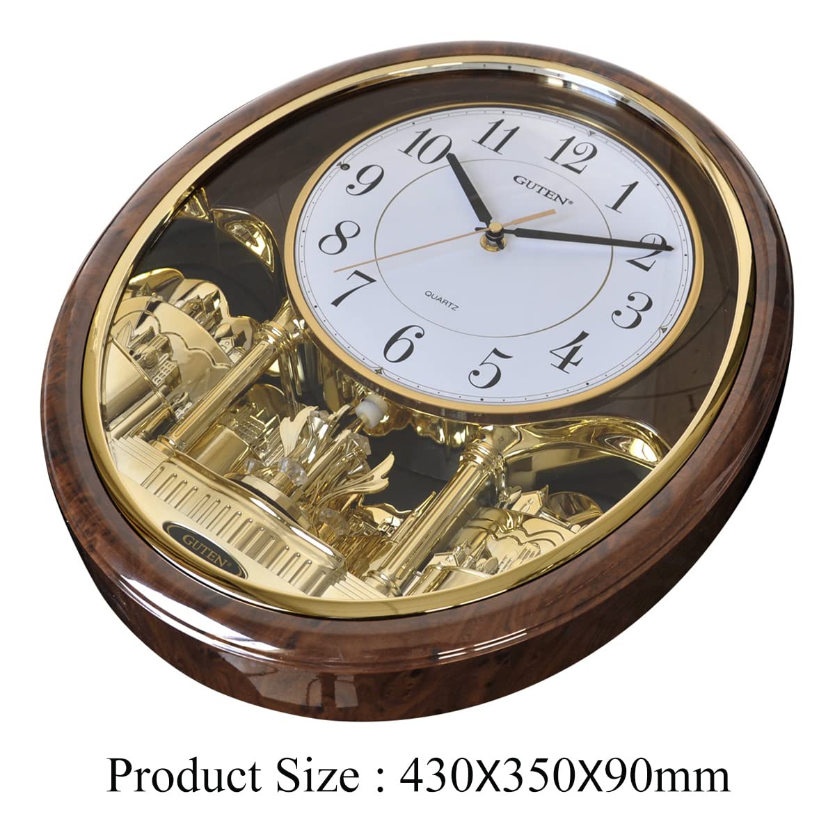 YUNTIMESS Melody & Chime Motion Wall Clock with Rotating Pendulum, Decorative Wall Clock, for Home, Hotel, Library or Church Decor.