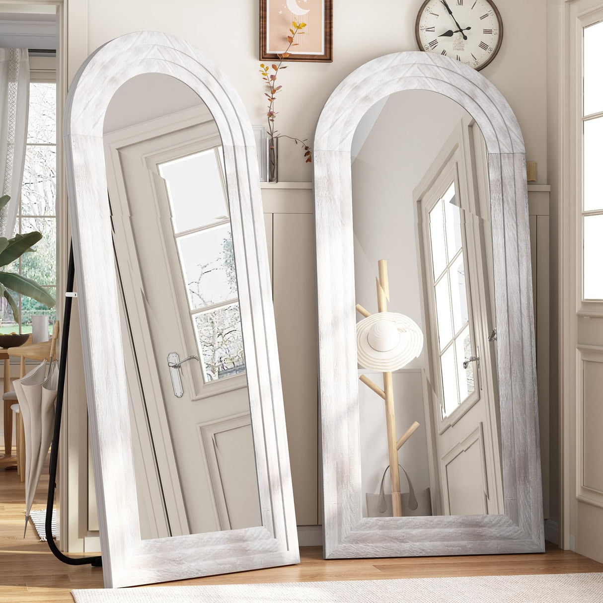 Arched Full Length Mirror with Solid Wood Frame