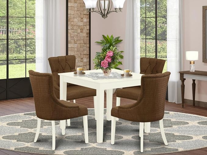 5 Piece Dinette Set for 4 Includes a Square Dining Room Table and 4 Brown Linen Linen