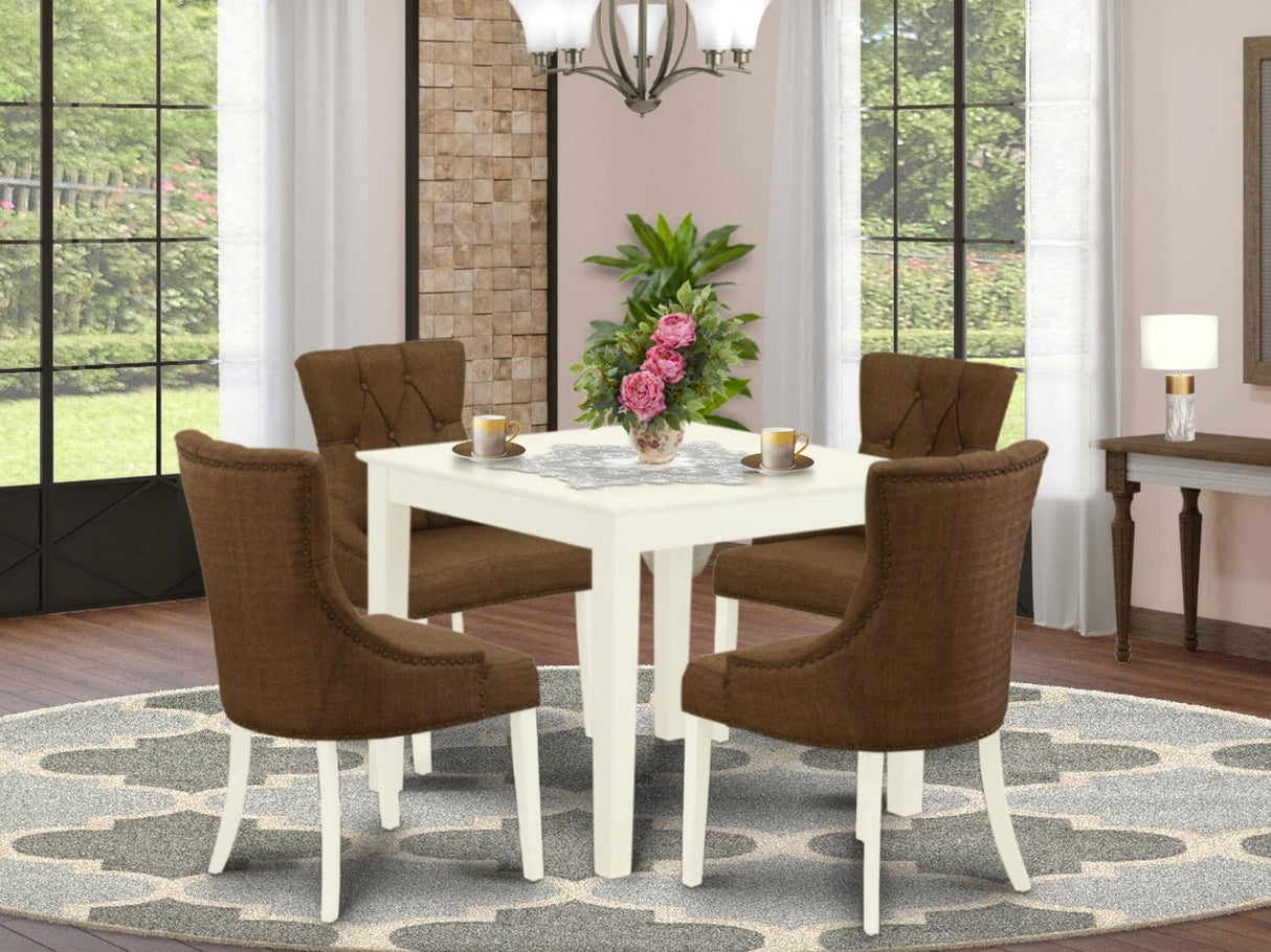 5 Piece Dinette Set for 4 Includes a Square Dining Room Table and 4 Brown Linen Linen
