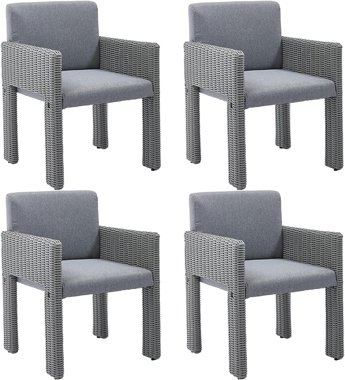 Patio Dining Chair Set of 6, Wicker Patio Dining Chairs with Armrest