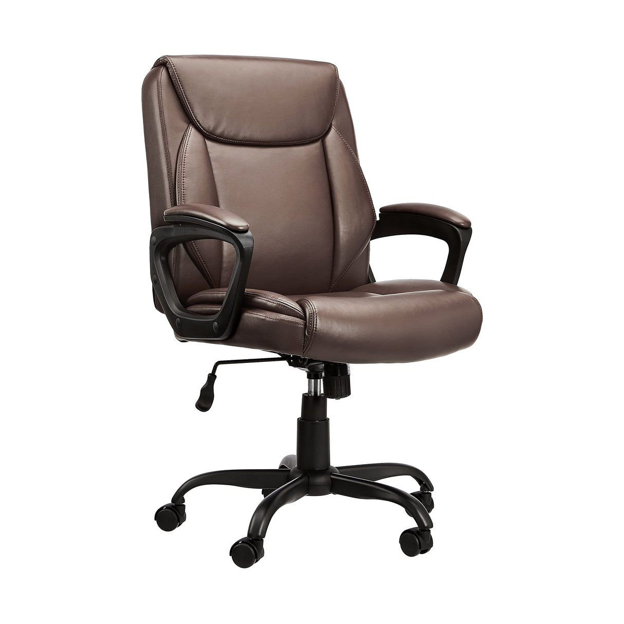 Classic PU Padded Mid-Back Office Chair with Armrests - Brown