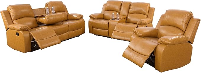 Bonded Leather Recliner Sofa Set 3 PCS Motion Sofa Loveseat Recliner Sofa Recliner Couch Manual