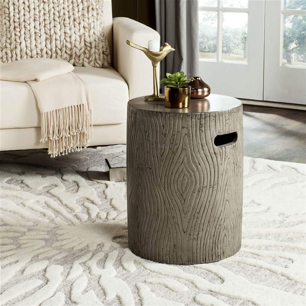 Outdoor Collection Trunk Modern Dark Grey Concrete Round Accent Table