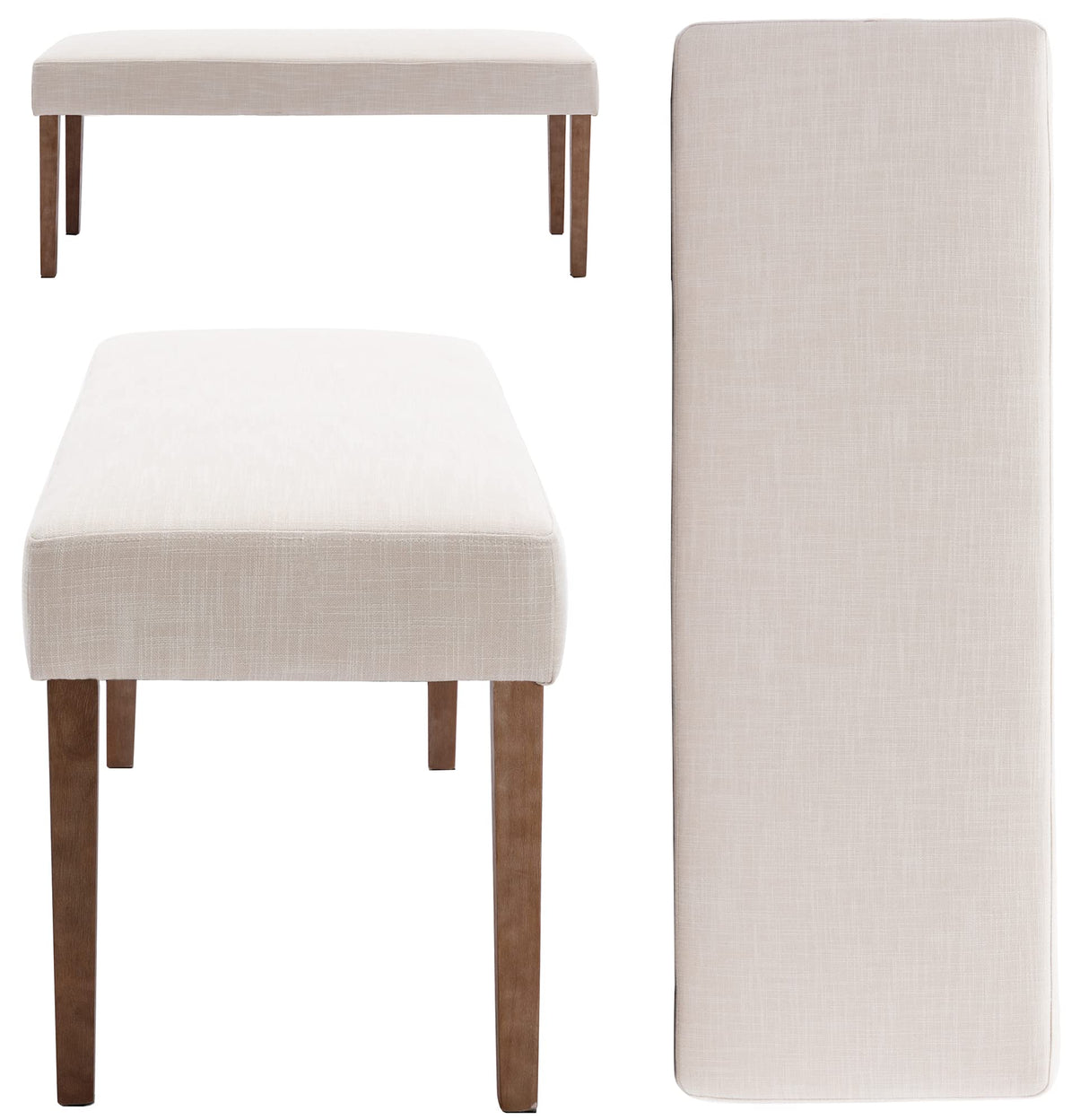 Farmhouse Linen Upholstered Dining Bench