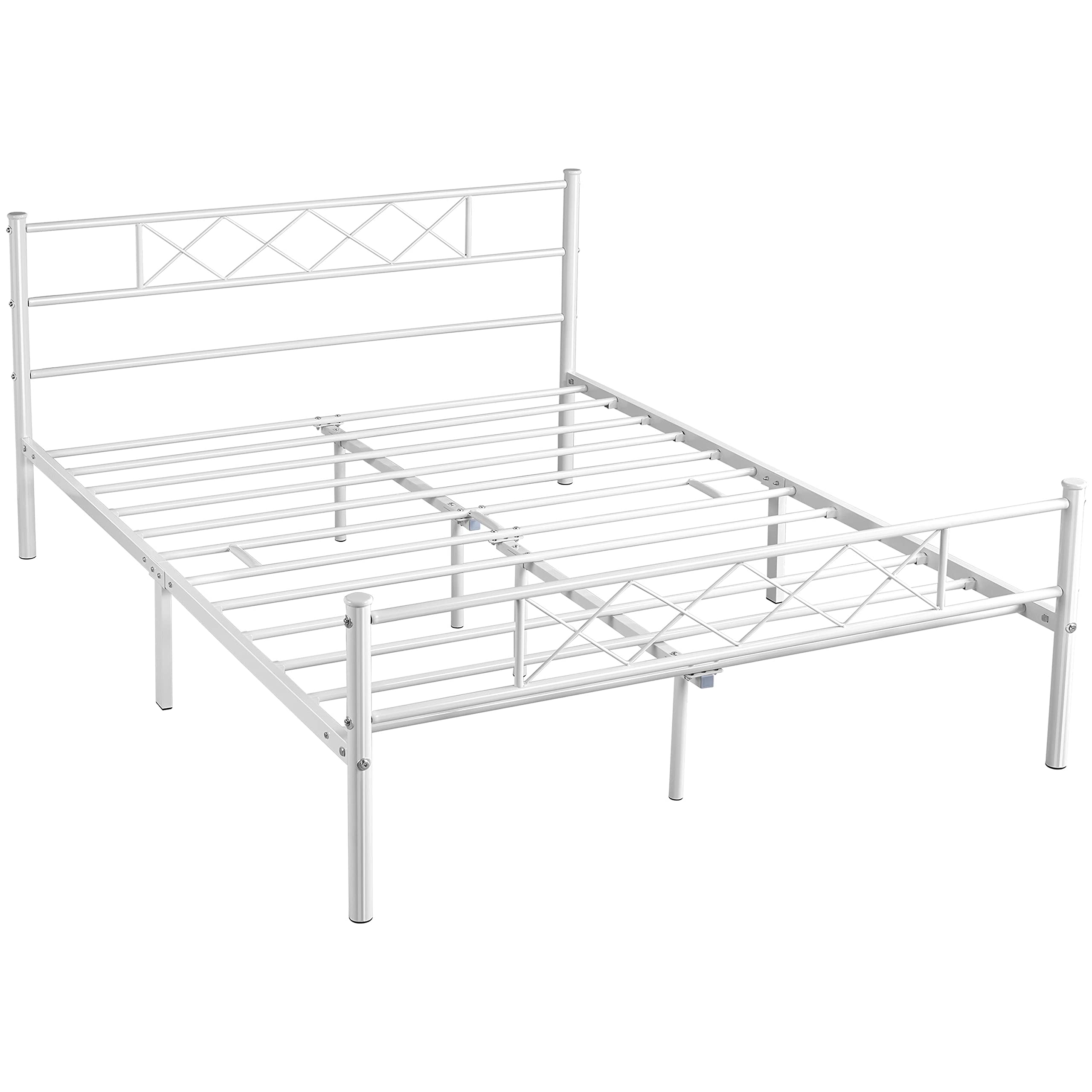 Metal Queen Size White Bed Platform Simple Industrial Style