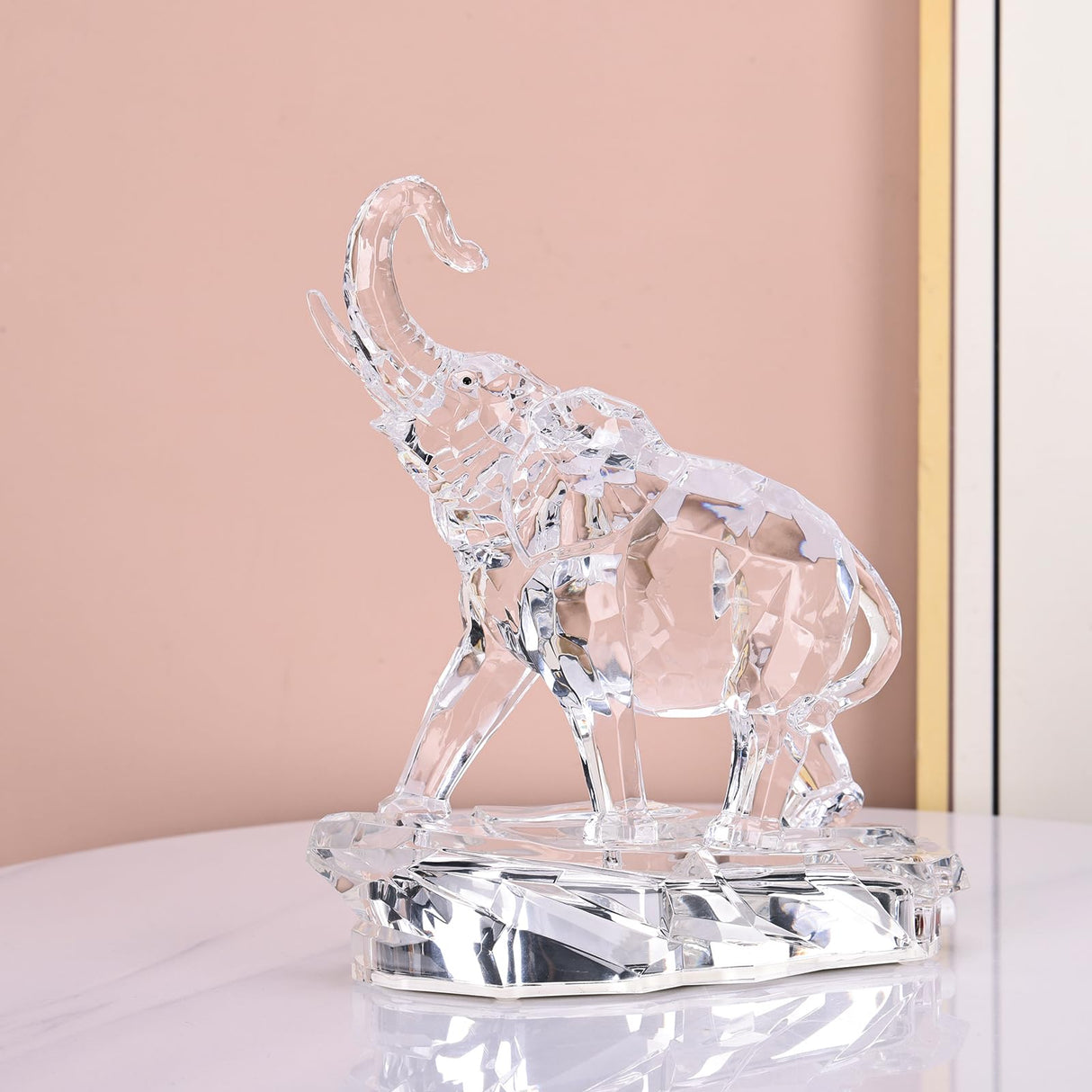 Acrylic Clear Elephant Figurines Crystal Glass Finish, High End African Statues for Home