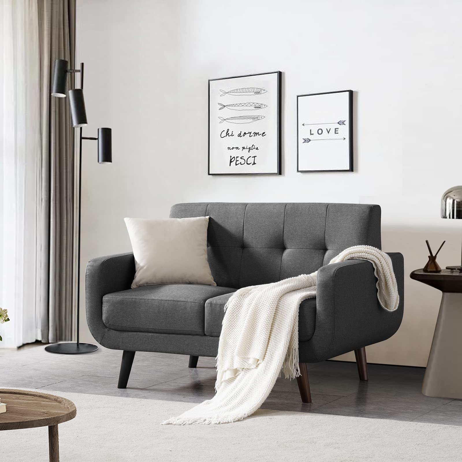 51 Inches Loveseat Sofa, Mid-Century Modern Mini Couch with Tufted Back