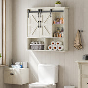 Bathroom Wall Cabinet, Farmhouse Medicine Cabinet with Double Sliding Barn Door and Adjustable Shelves, Wooden Vintage Storage Cabinet Wall Mounted for Bathroom, Kitchen Dining, White
