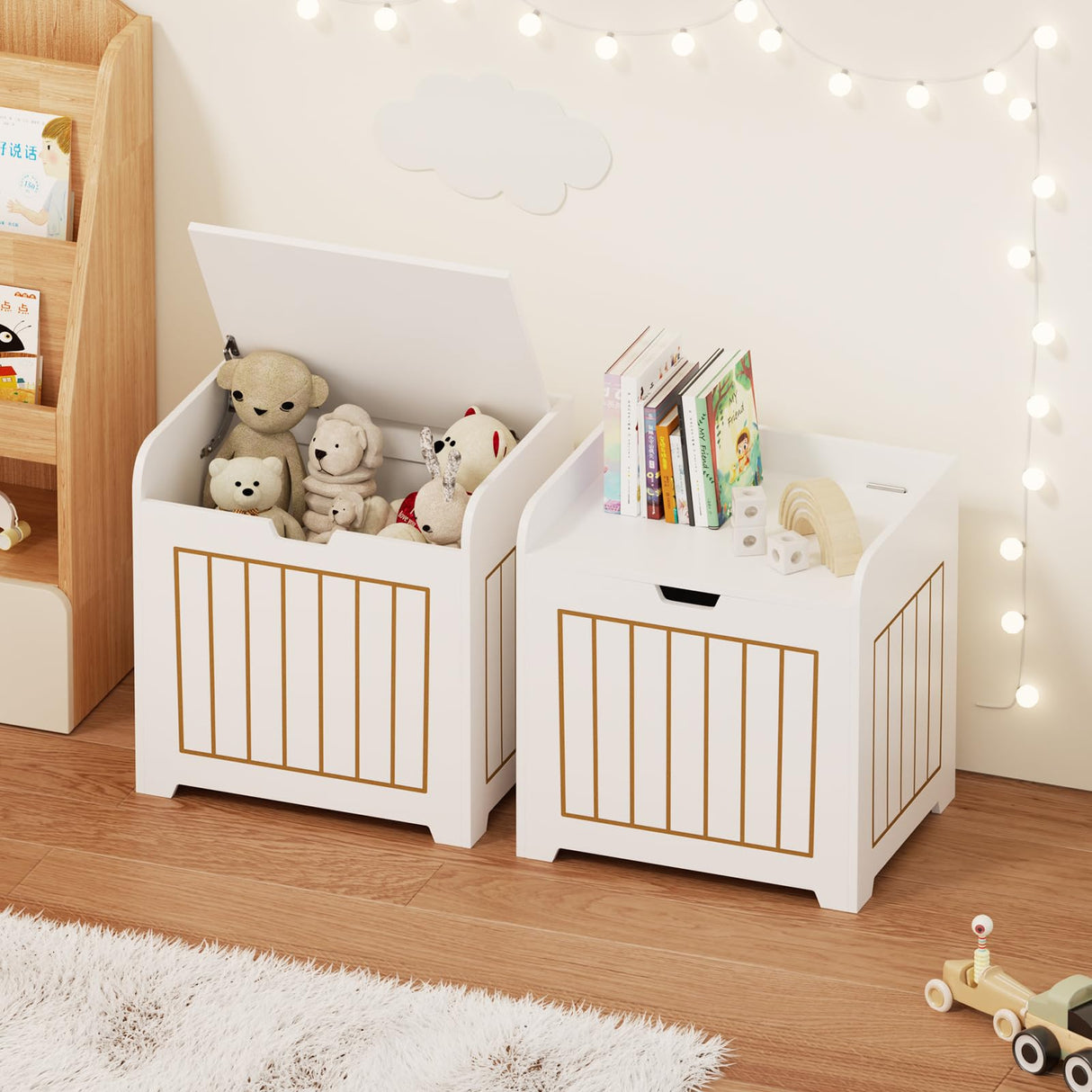 ENCE Storage Box Small Cube Toy Storage Organizer White,White Wooden Entryway Storage Bin For Home Books Clothes Toy