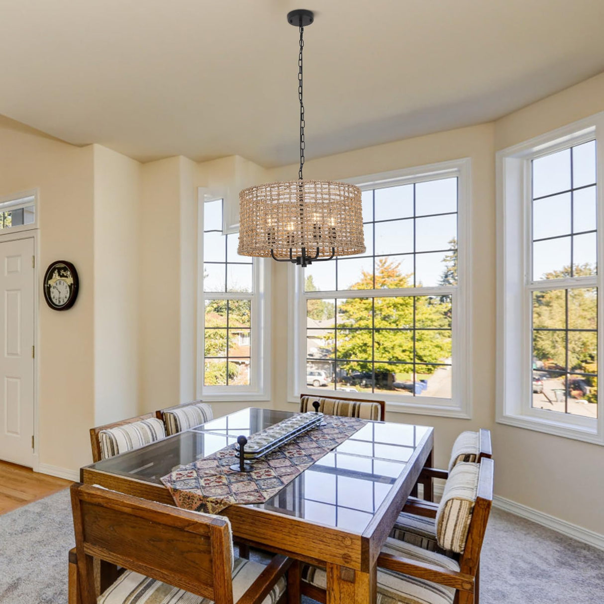 Rattan Chandeliers Light Fixture,4-Light Rattan Chandeliers for Dining Room