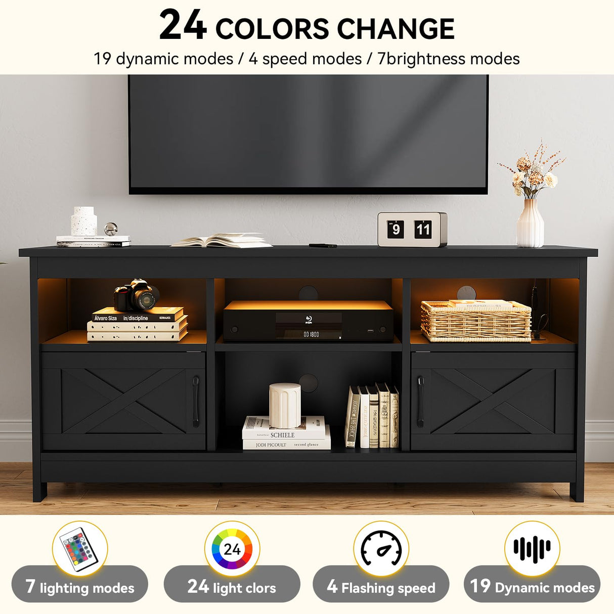 Farmhouse TV Stand for TVs Up to 65 Inch, Modern Entertainment Centre with Power