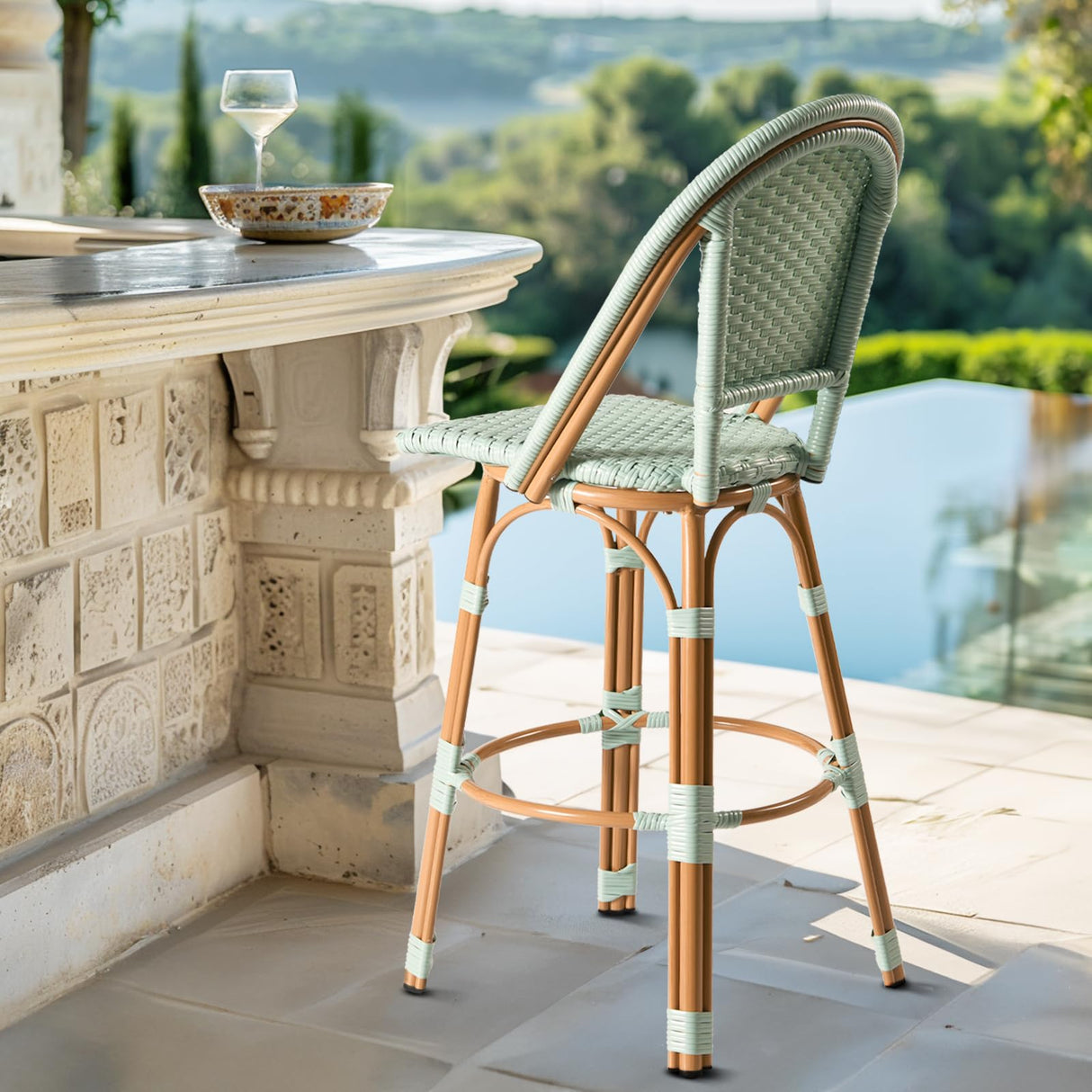 Outdoor Bar Stools Set of 2 30 Inch Bar Height Rattan Patio Barstools with Back