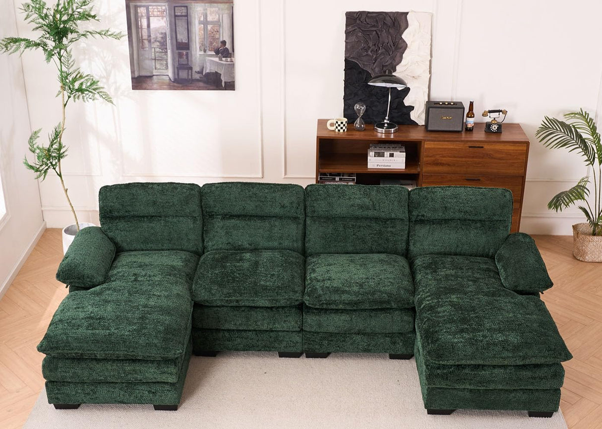 PlushNest 111.8" U-Shaped Cloud Sofa – Chenille Upholstery