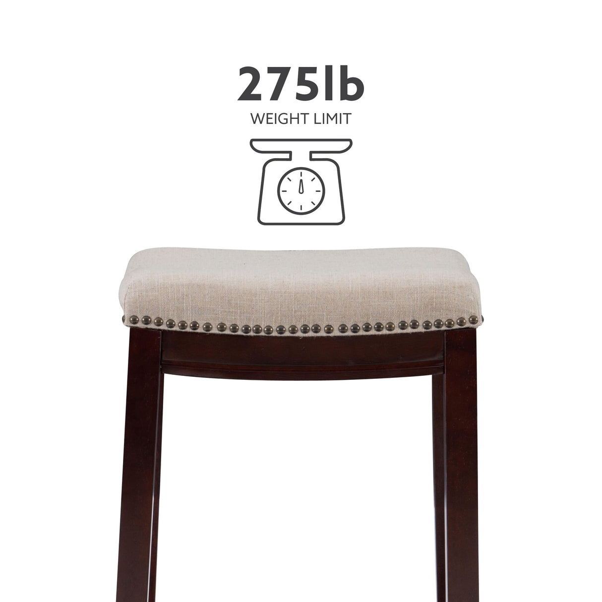 Linen Backless Claridge Stool, Counter Height, Beige & Dark Walnut