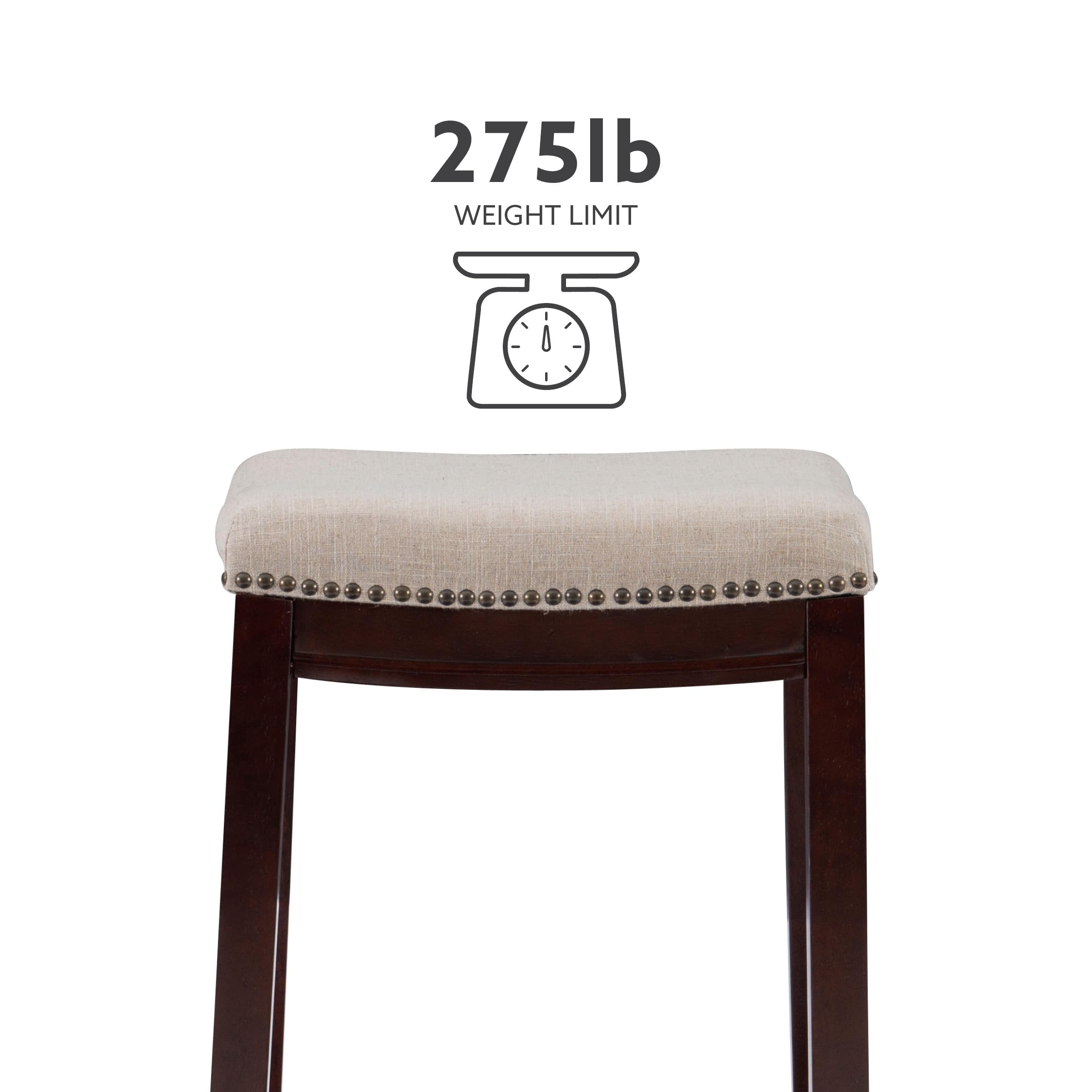 Linen Backless Claridge Stool, Counter Height, Beige & Dark Walnut