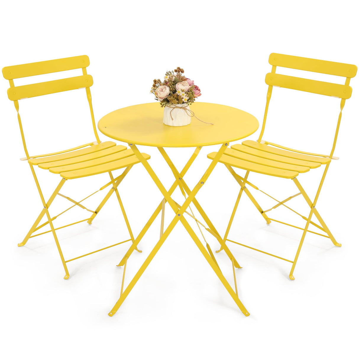 Outdoor 3 Piece Patio Bistro Set, Folding Bistro Table and 2 Folding Chairs