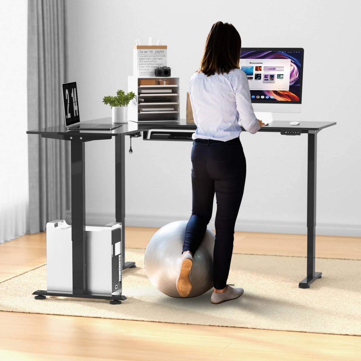 Upgrade Version 63 * 55 inch L Shaped Electric Adjustable Height Standing Desk