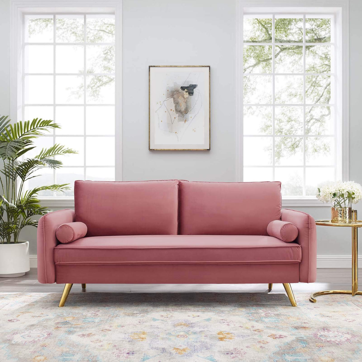 Revive Performance Velvet Sofa, Dusty Rose