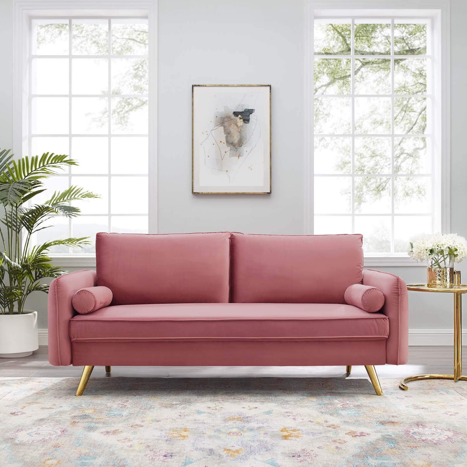 Revive Performance Velvet Sofa, Dusty Rose