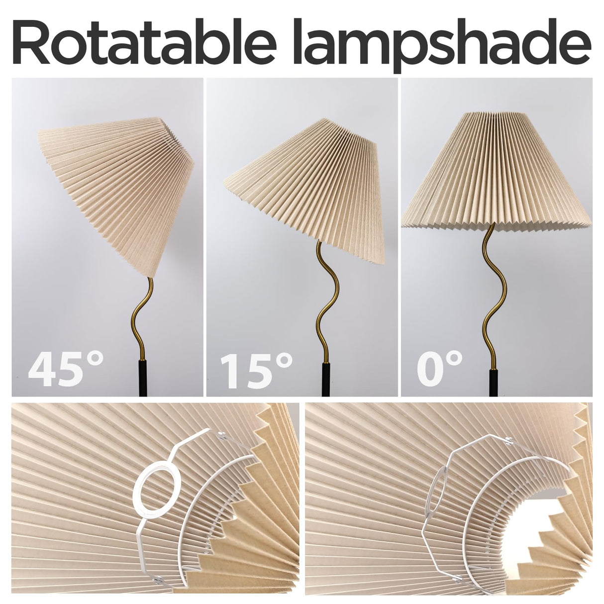 KUNJOULAM Modern Pleated Floor Lamp, Black Pole Floor Lamps, Simple Design Tall Lamp with Adjustable Beige Lampshade, Standing Lamp for Living Room, Bedroom, Office, Home (Without Bulb)