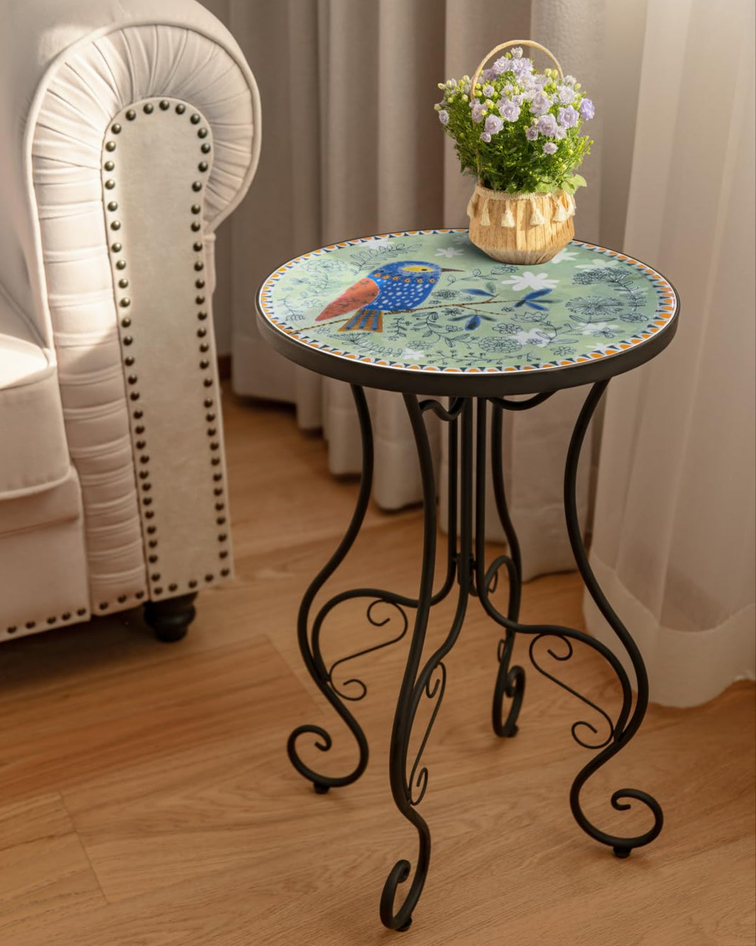 Mosaic Patio Table and Plant Stand, Outdoor Side Table for Patio