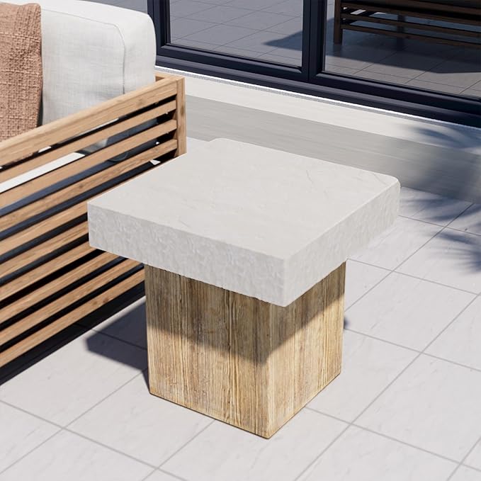 Medium Side Table, Patio Coffee Table, 19.7 inches Square MgO End Stool