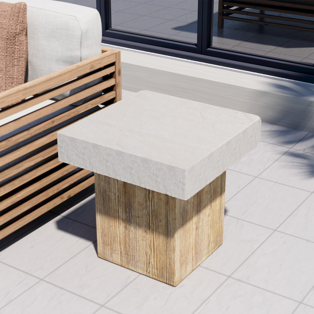 Medium Side Table, Patio Coffee Table, 19.7 inches Square MgO End Stool