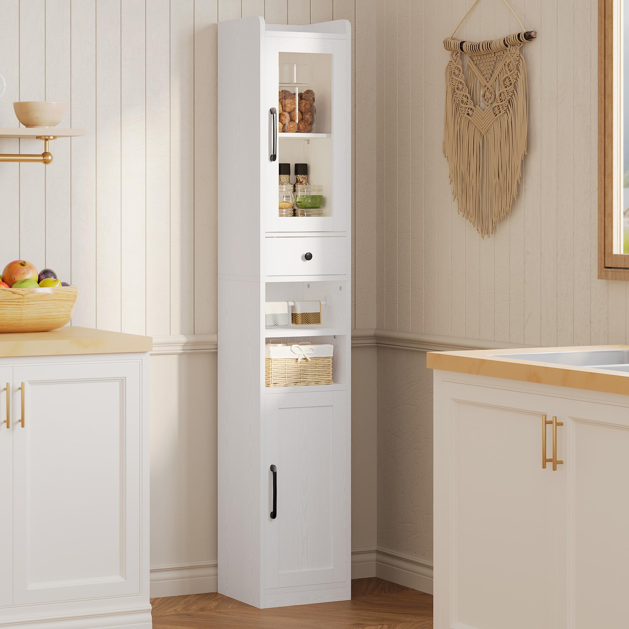 Tall Bathroom Cabinet with Drawer and Door, 71" H Slim Freestanding Narrow Storage Cabinet