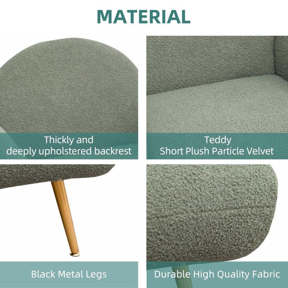 Accent Chair Green with Golden Metal Legs,Reading Chair for Bedroom Comfy