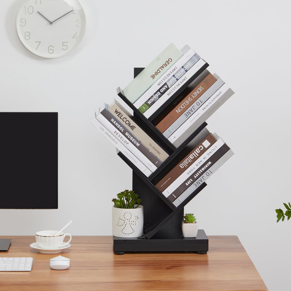 4-Shelf Tree Bookshelf, 4 Tier Floor Standing Bookcase for CDs/Magazine/Books